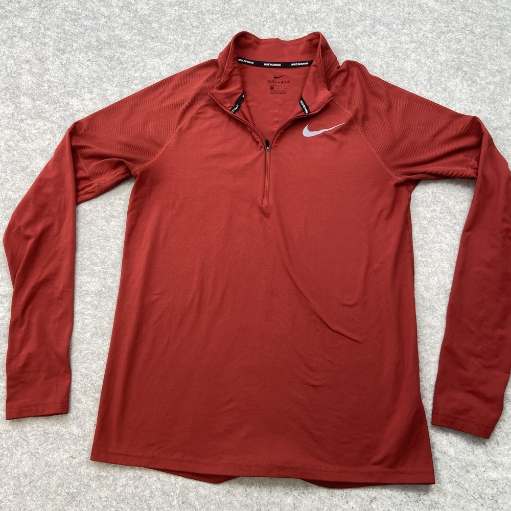 Nike Dri-FIT Running Pullover Mens Small Red 1/4 Zip Long Sleeve Reflective